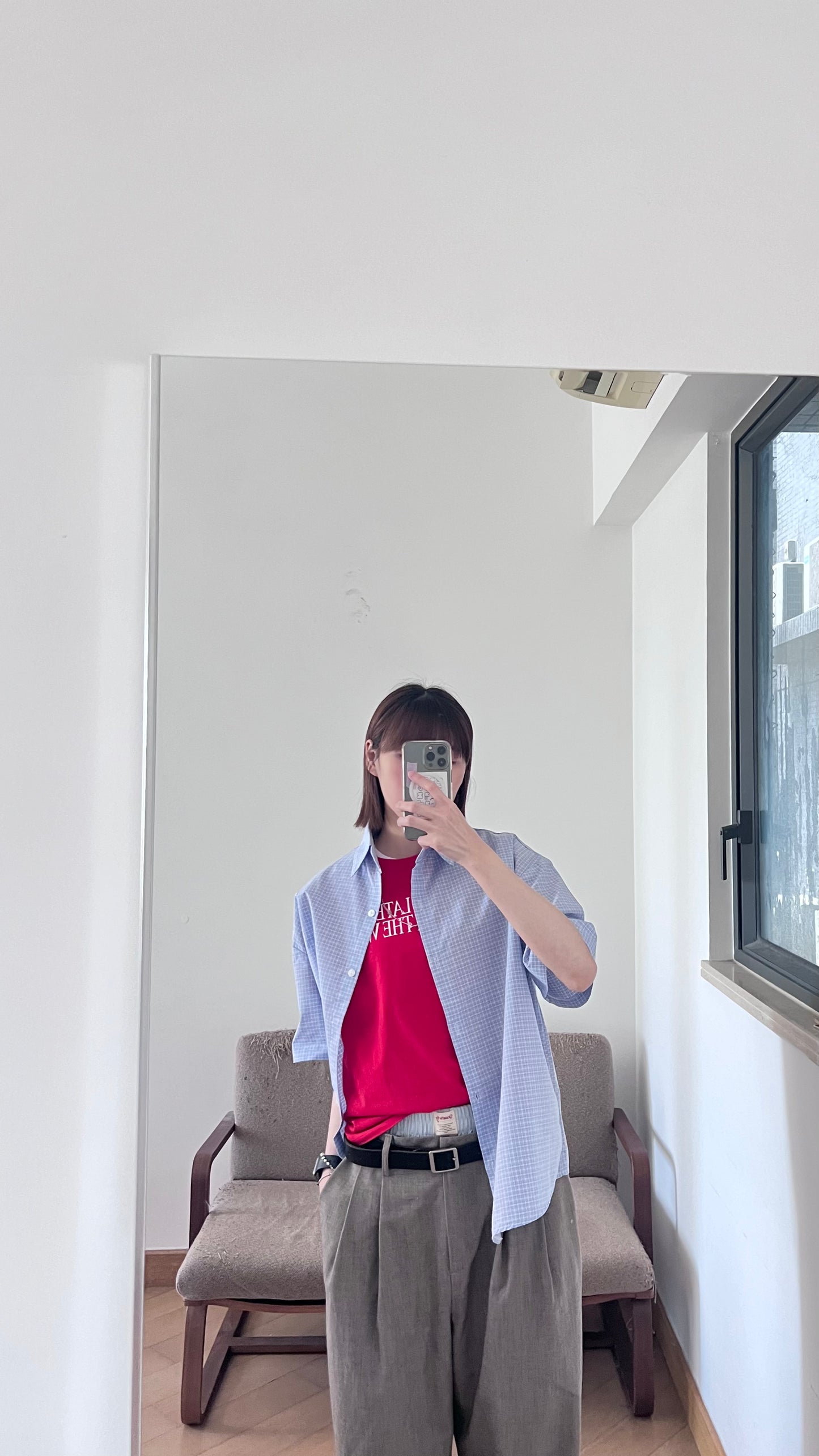 plain grid shirt in baby blue