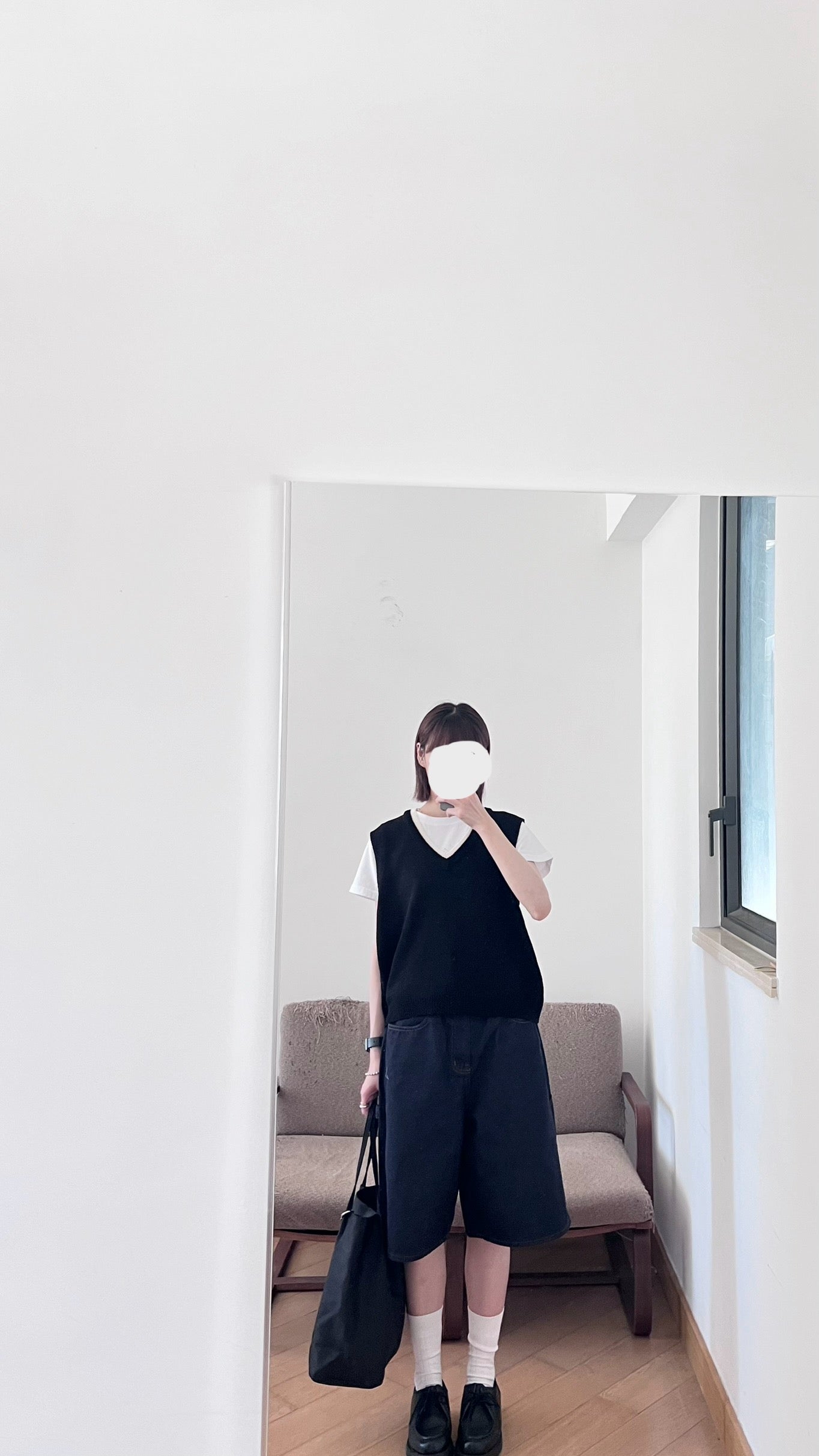 patchwork v-neck vest in black (pre-order)