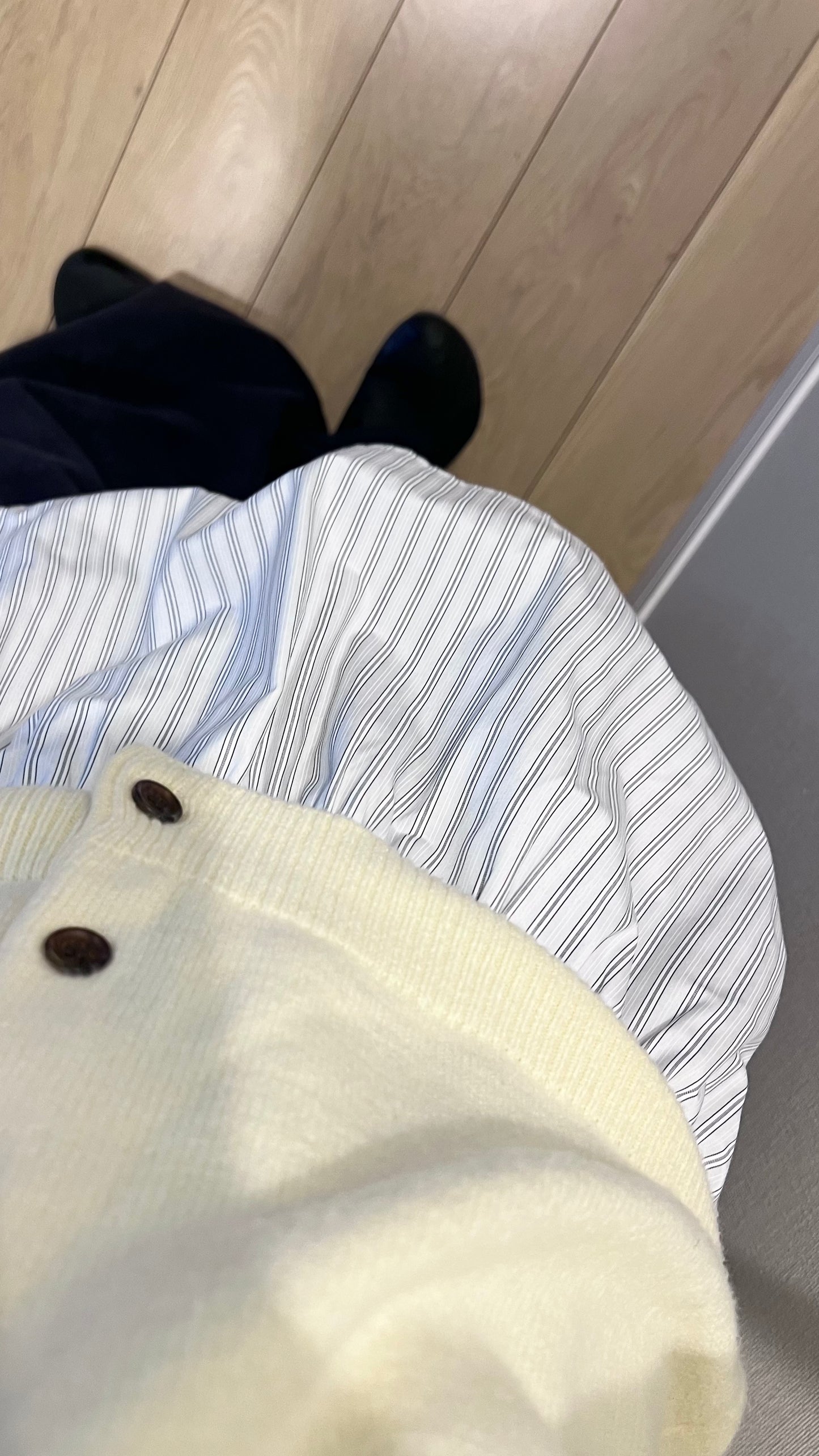 striped shirt dress-top in ivory (pre-order)