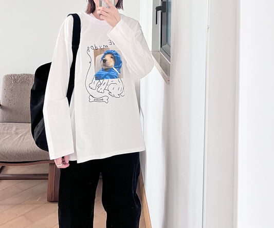 lazy doggy print tee in white (pre-order)