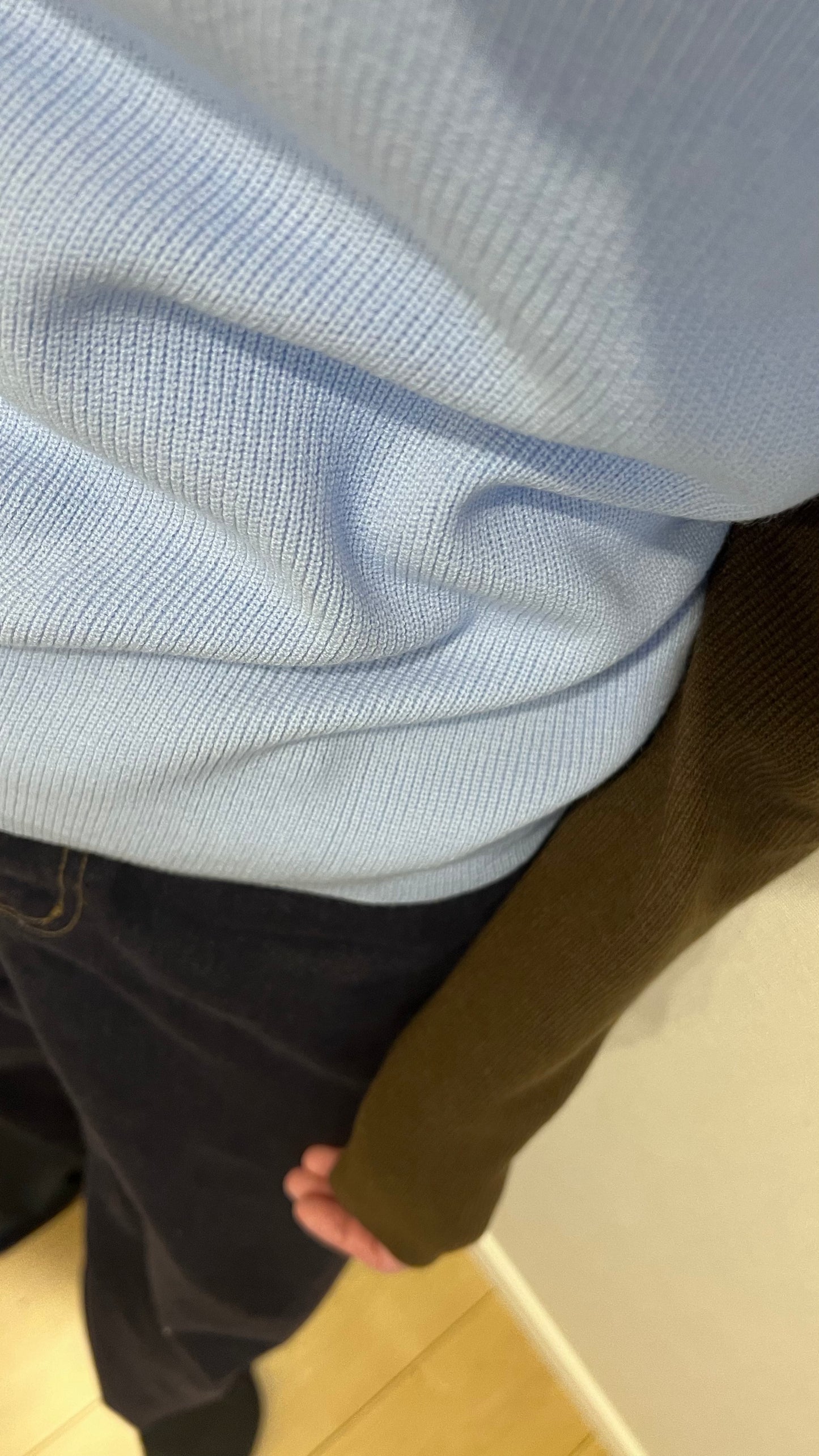 classic raglan sleeve knit top in light blue x brown (pre-order)