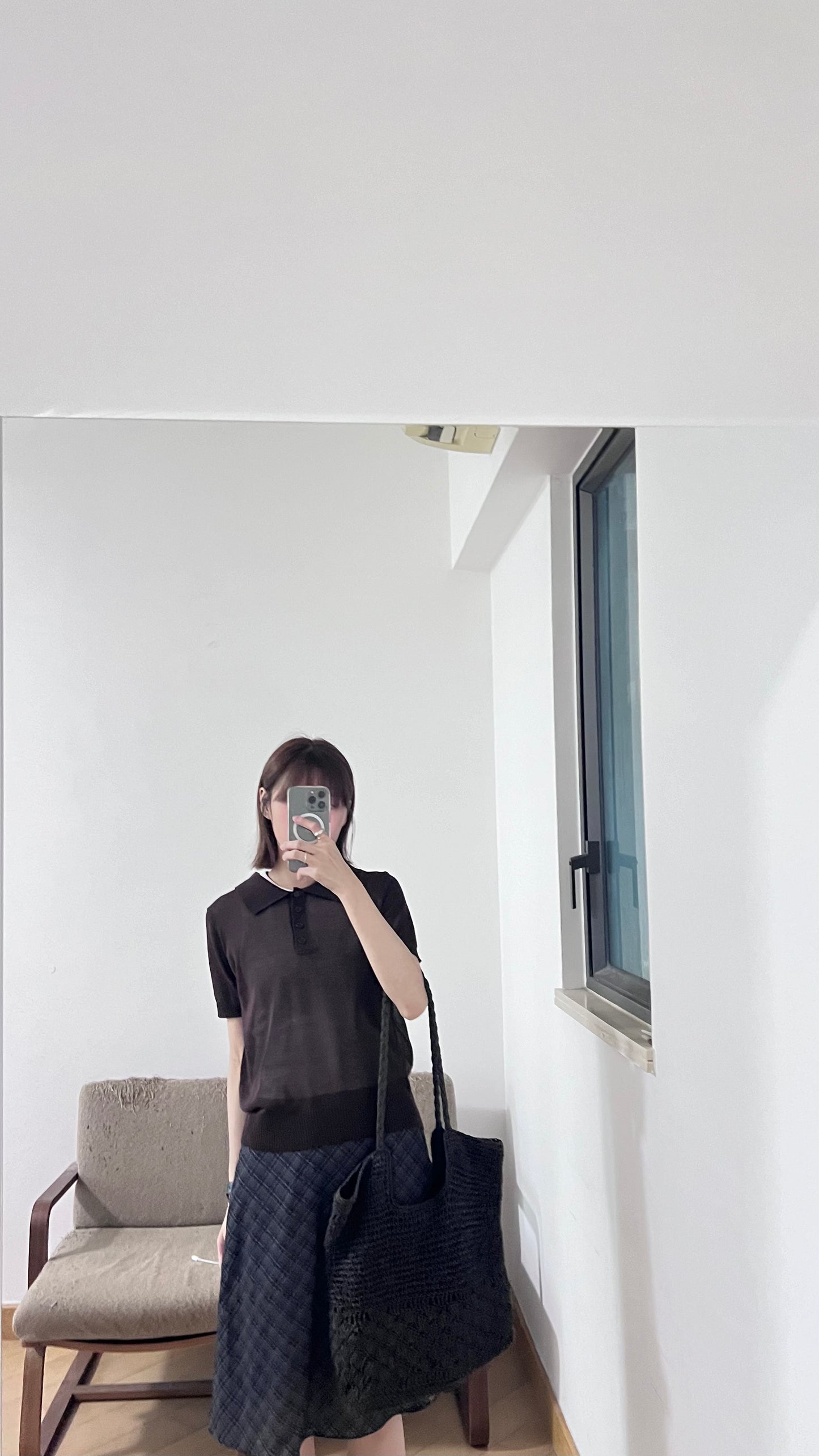 sheer buttoned polo shirt in brown (pre-order)