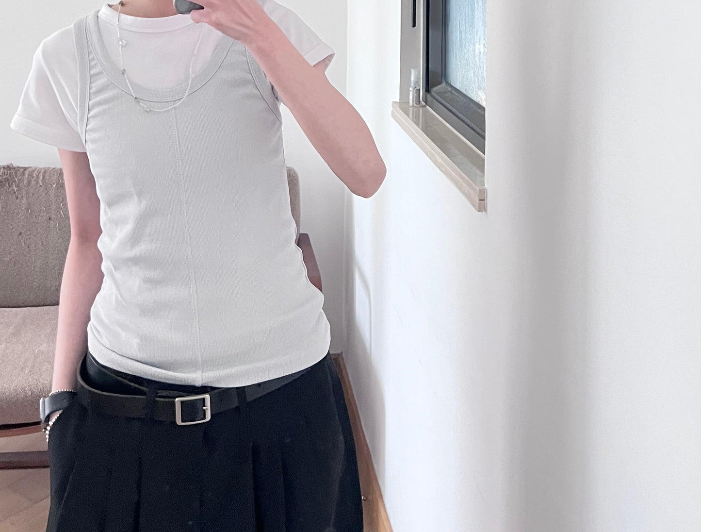 bone cotton tank top in grey (pre-order)