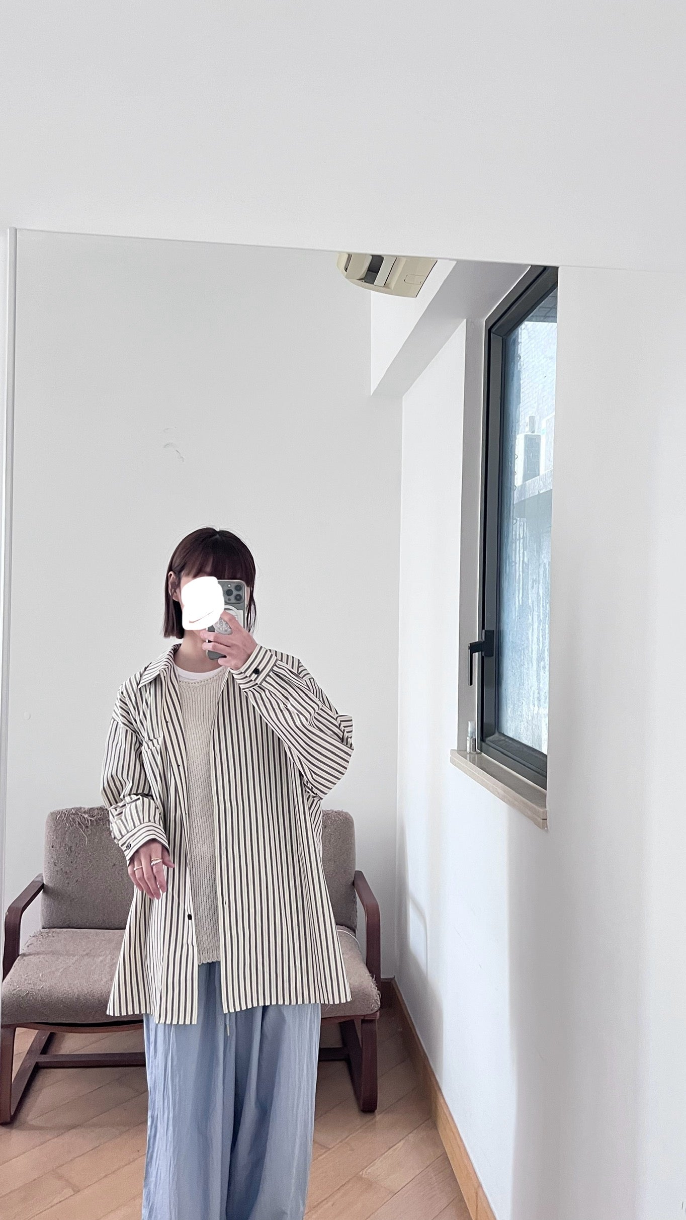 90s vintage off shoulder striped shirt in brown cream (pre-order)