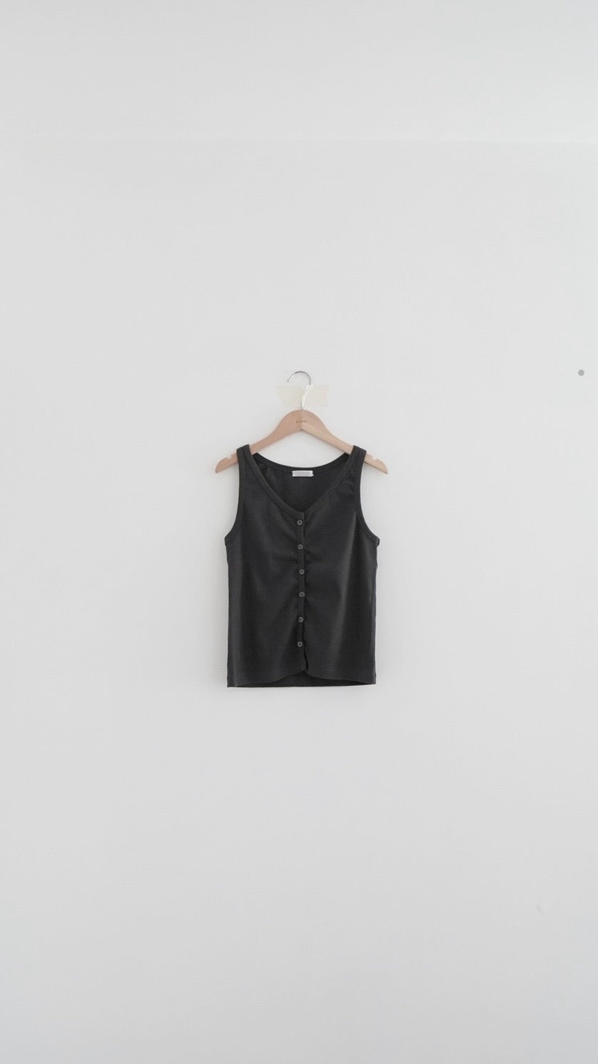 Leon cookies button tank top in charcoal (pre-order)