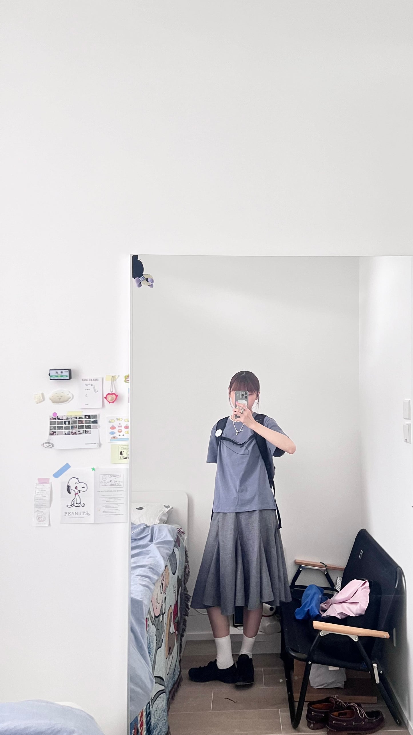 belle panelled flare midi skirt in grey (pre-order)