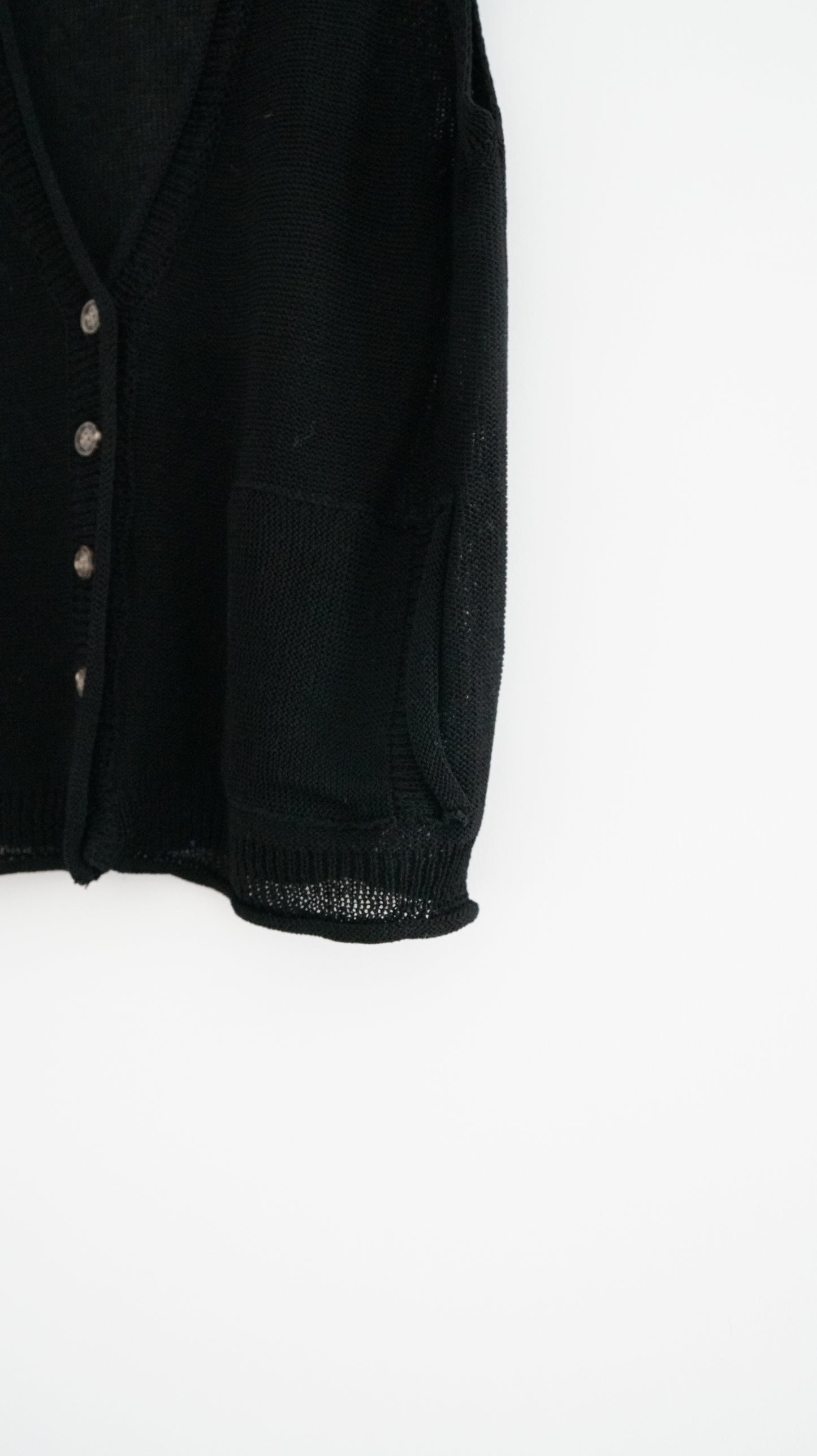 sheer v-neck linen vest  in black