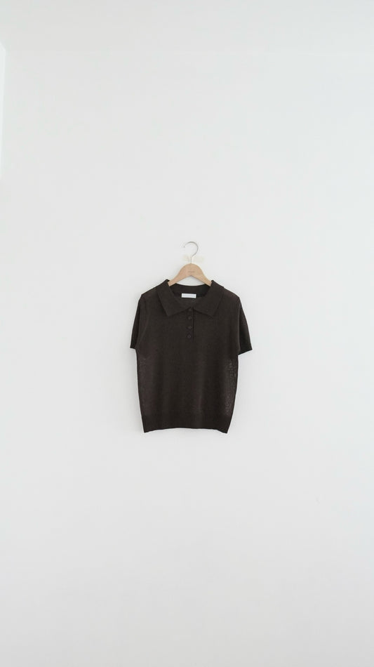 sheer buttoned polo shirt in brown (pre-order)
