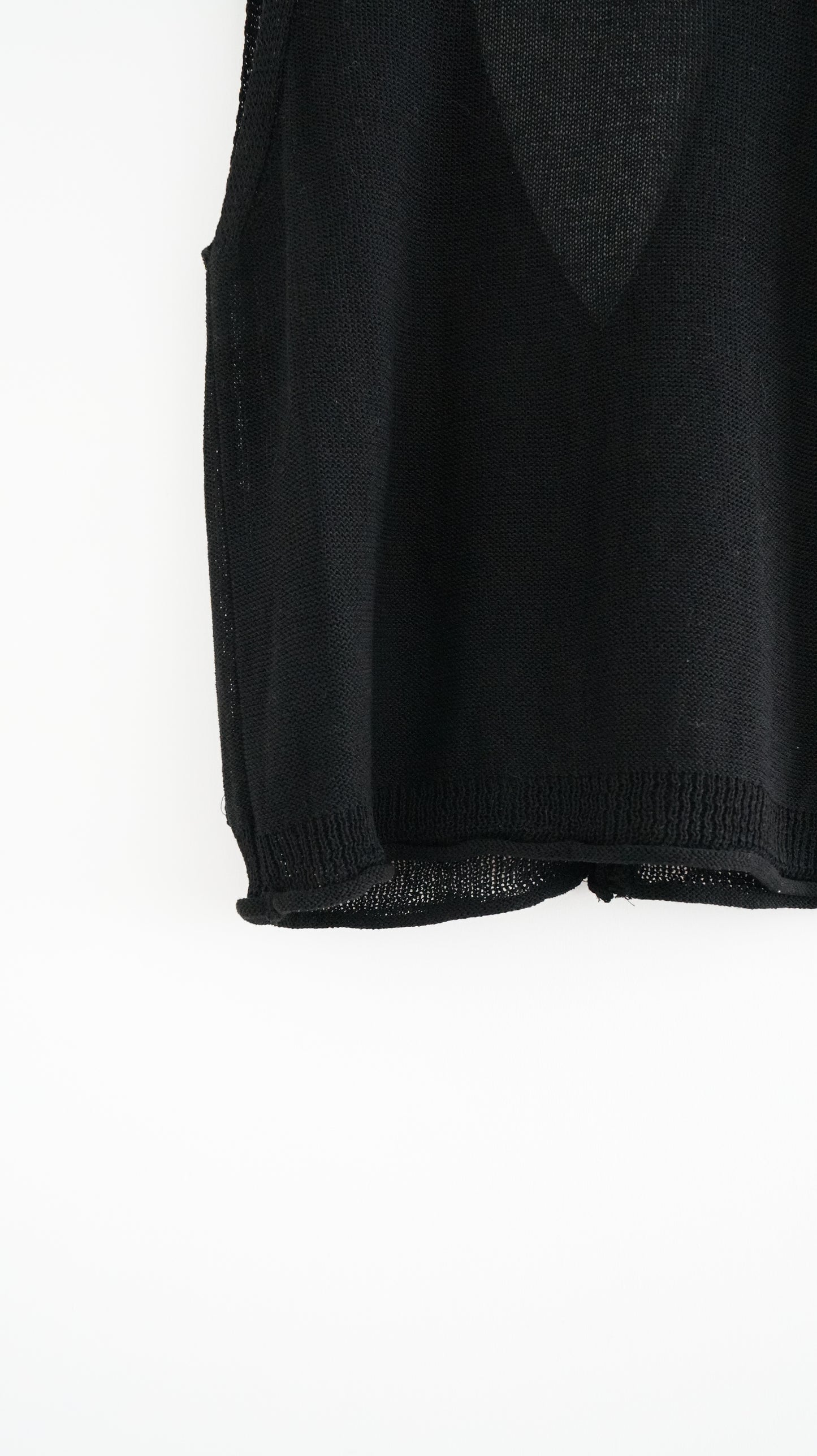 sheer v-neck linen vest  in black