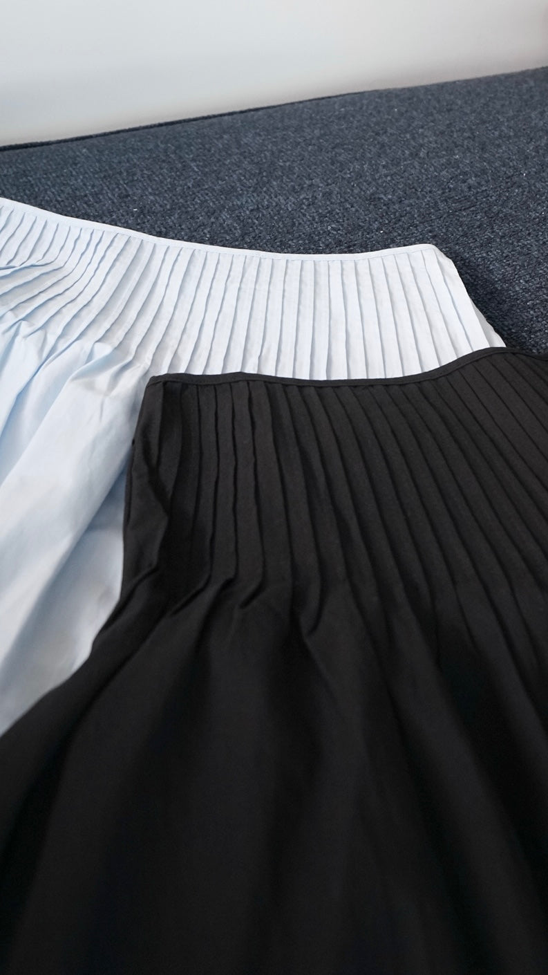 noam pintuck cotton flare maxi skirt in baby blue (pre-order)