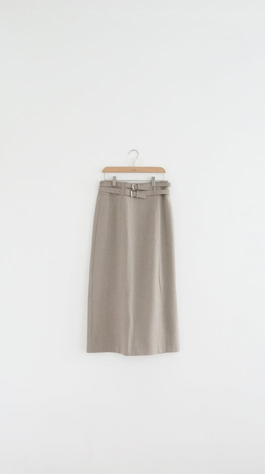 double belt skirt in beige (M)