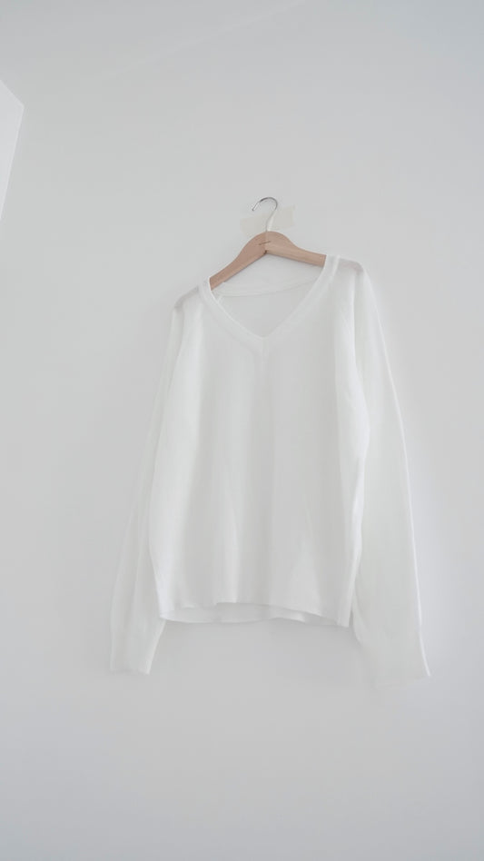 elian classic v-neck summer sheer sweater in white (pre-order)