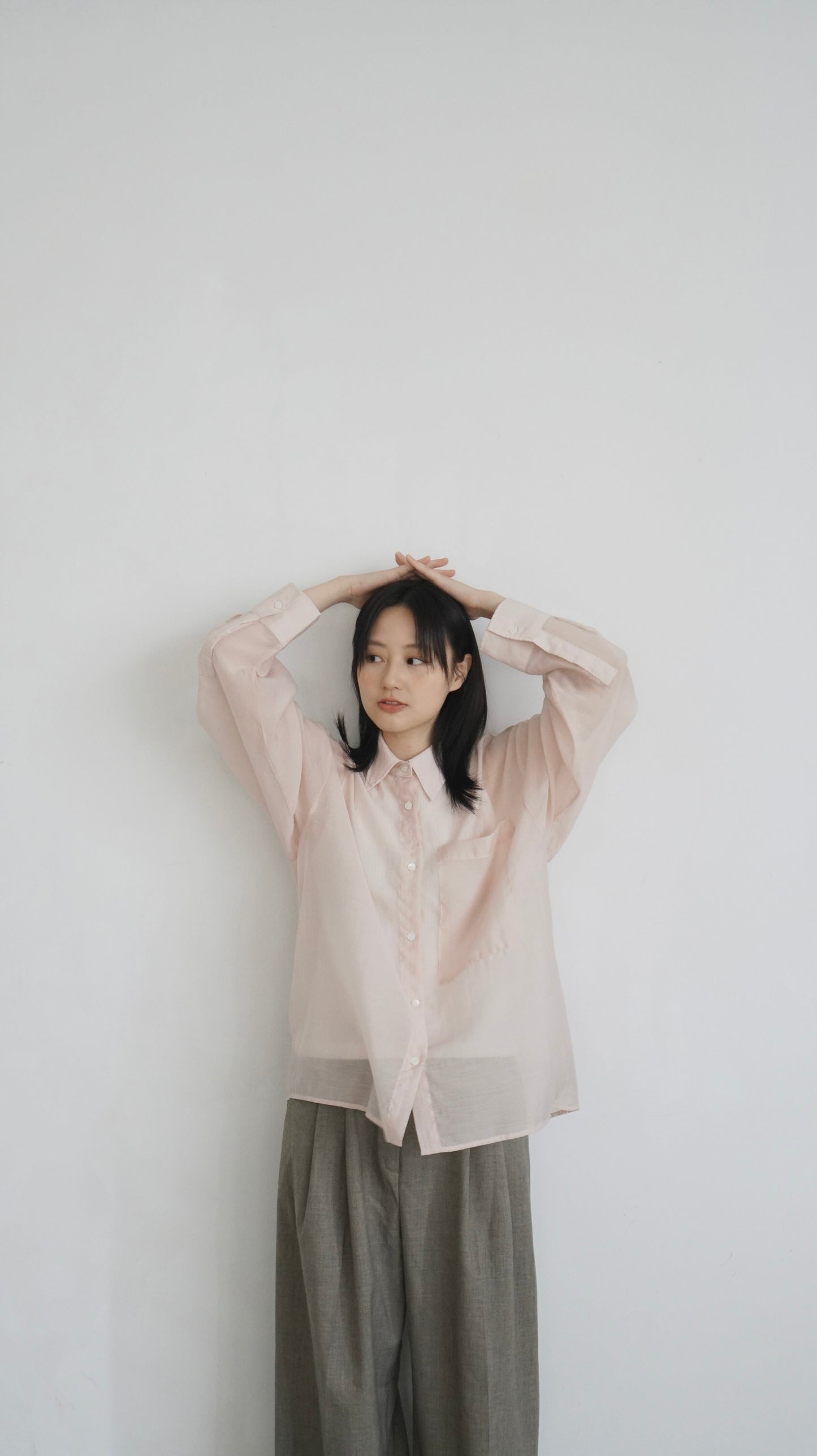 high-quality sheer shirt in soft pink (pre-order)