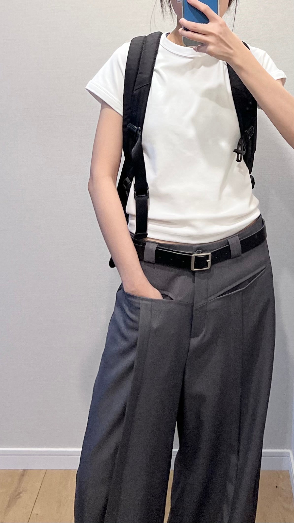 suit pocket straight-leg pants in dark grey (pre-order)