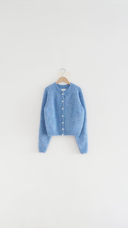 the freya horn sleeve cardigan in light glaucous blue (pre-order)