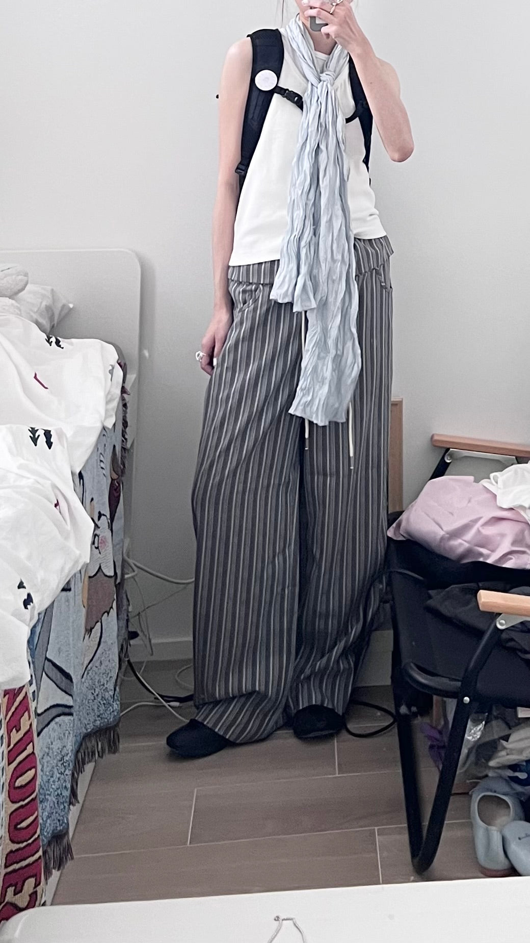 elan retro low waist striped pants in grey (pre-order)