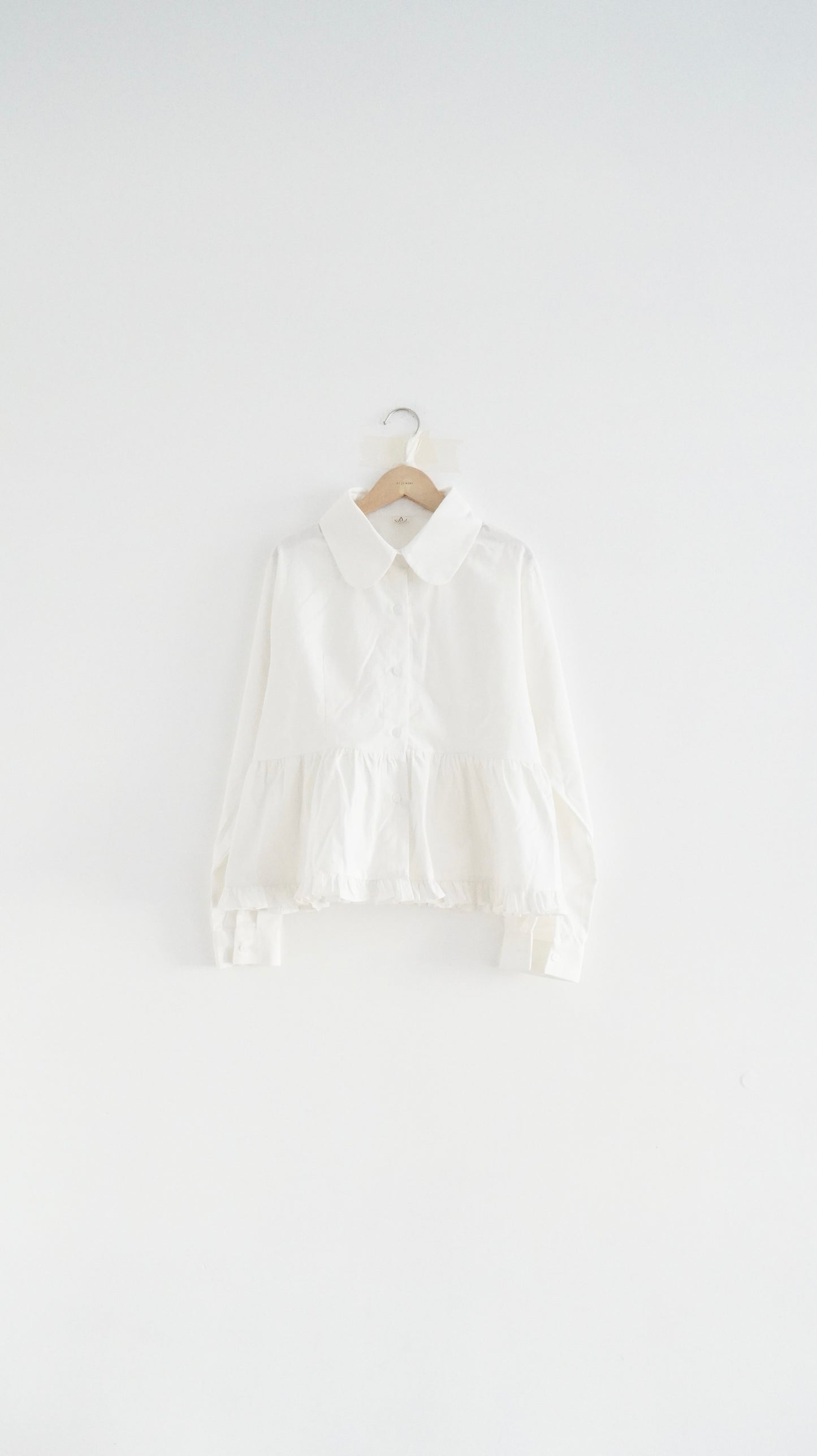 ruffle shirt dress top in white (pre-order)