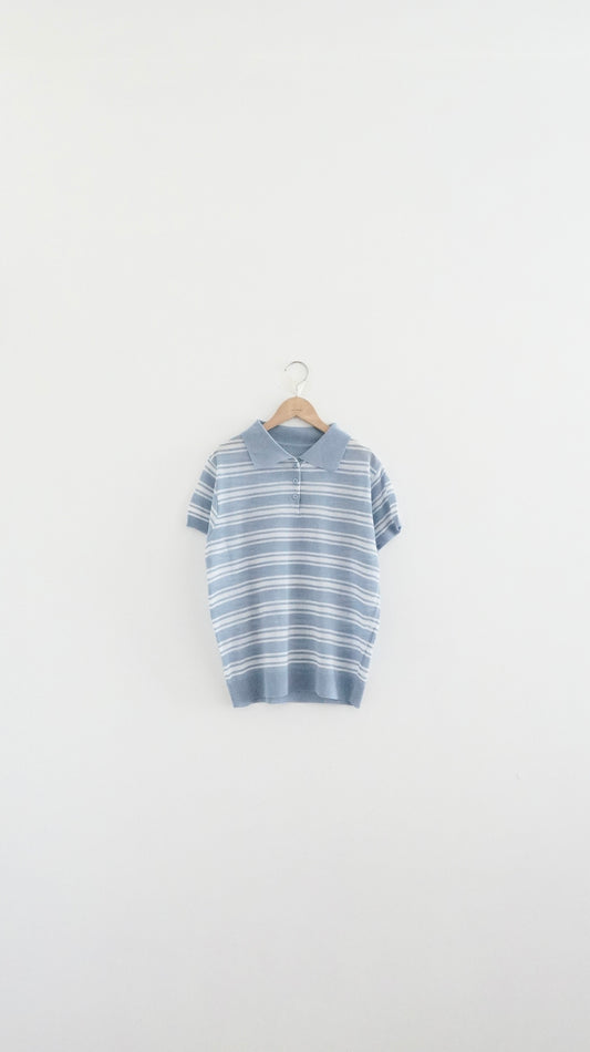 sheer stripe polo shirt in sora (pre-order)