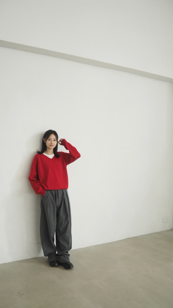 low-waisted striped wide pants in grey (pre-order)