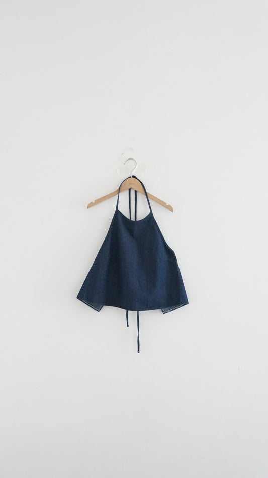 minimalist halter neck top in denim