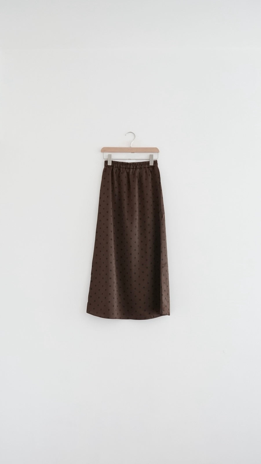 helen satin dot maxi skirt in brown (pre-order)