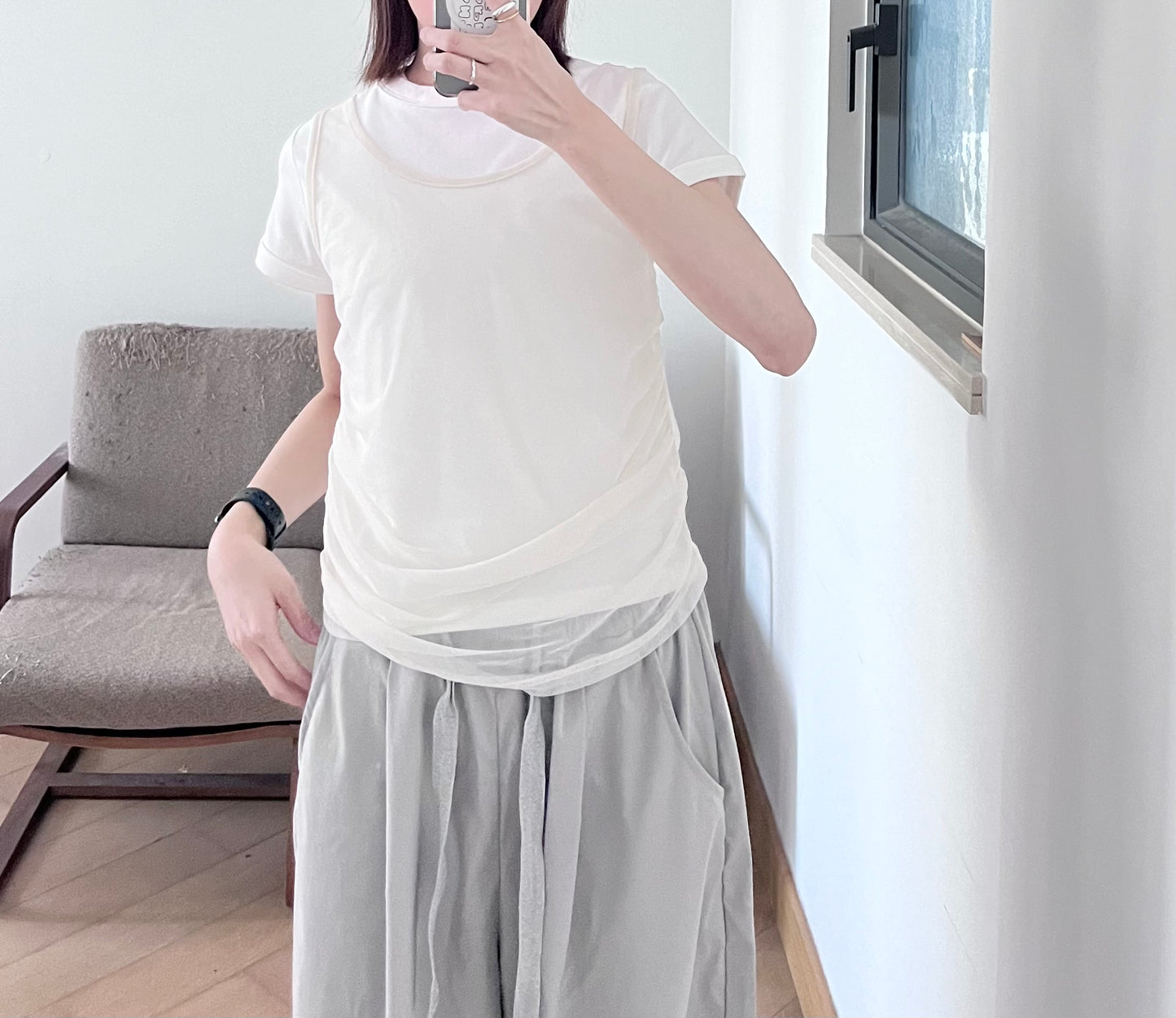 sheer pleat vest in beige