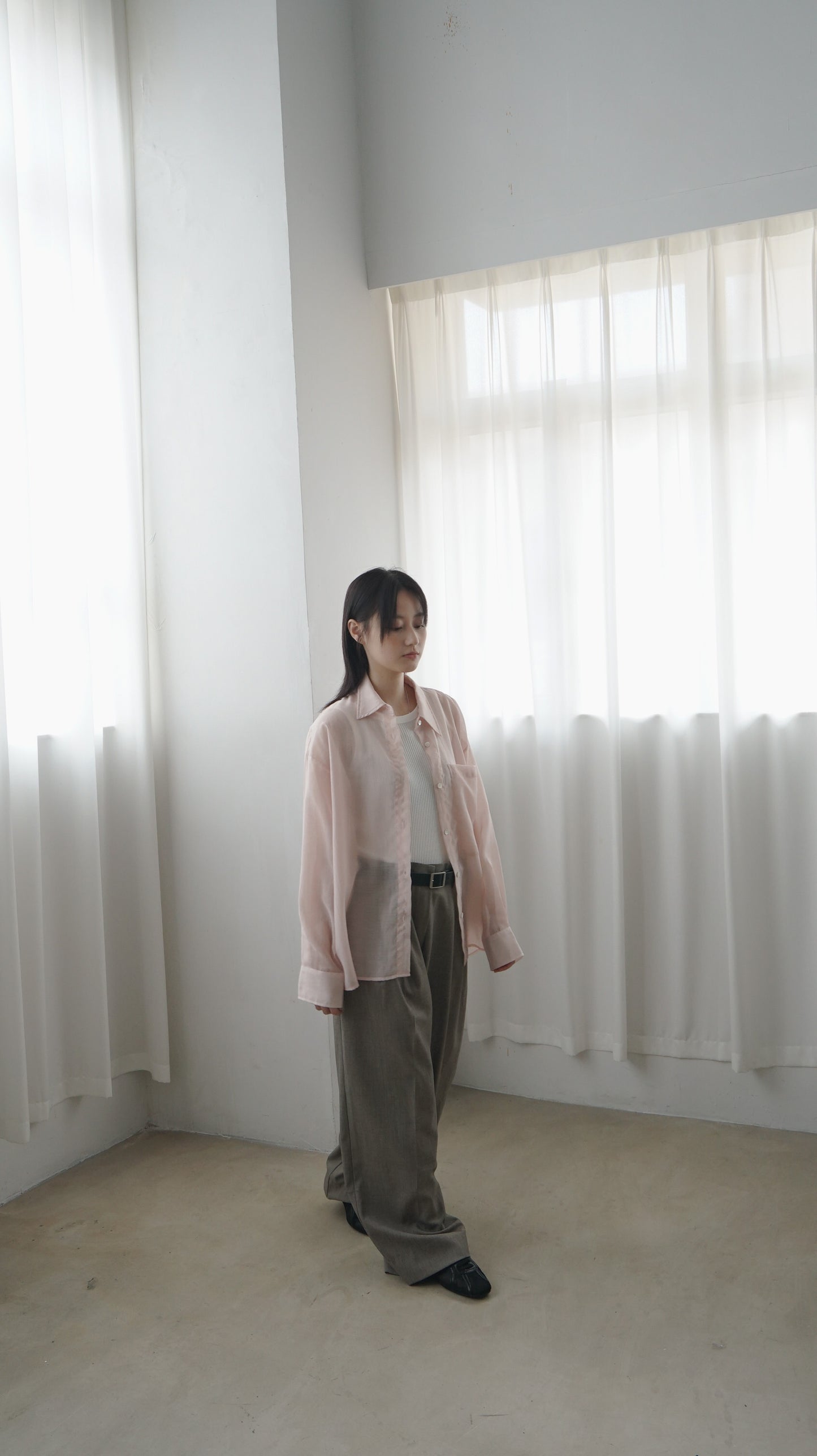 high-quality sheer shirt in soft pink (pre-order)