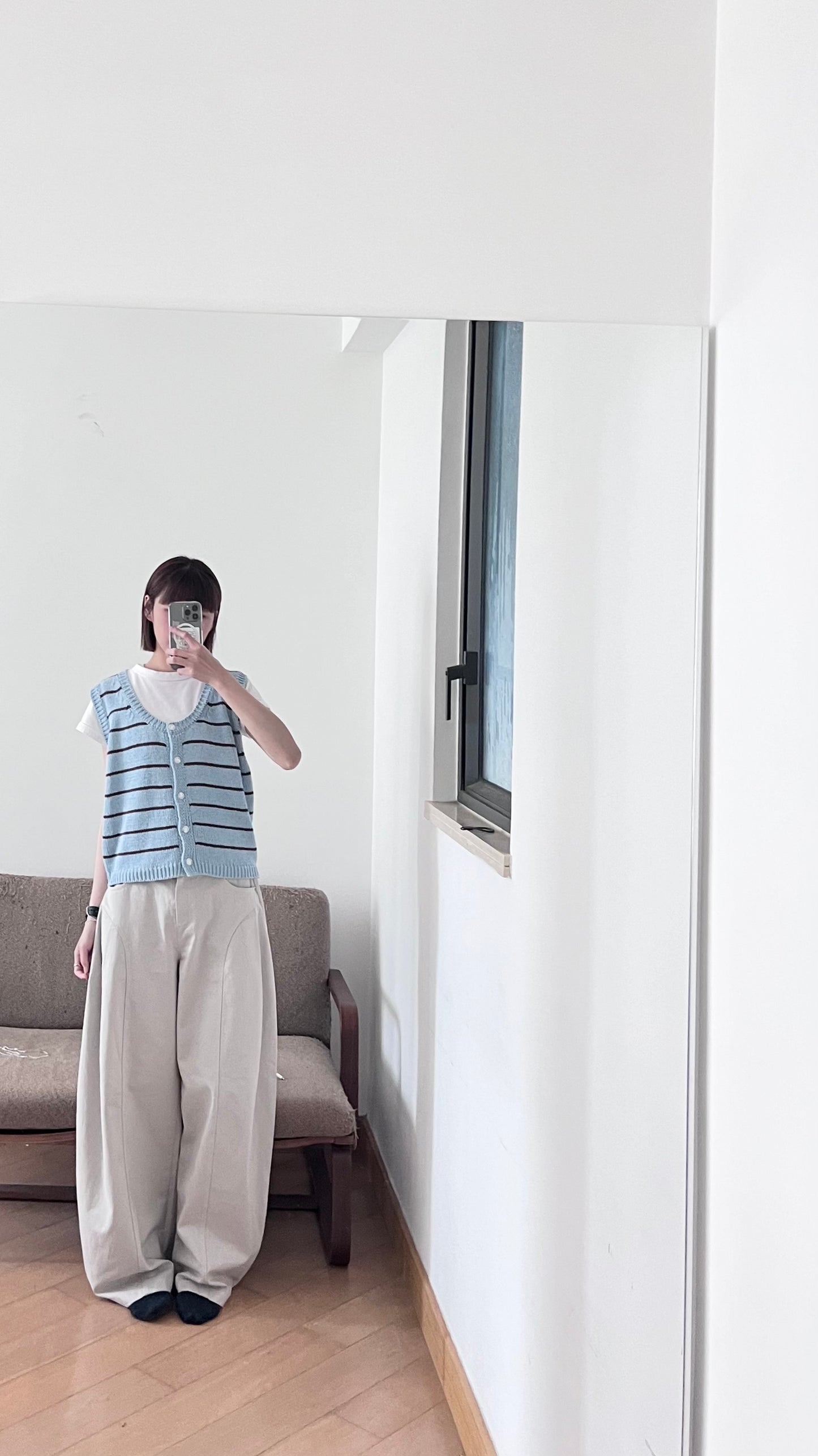 striped linen vest in baby-blue (pre-order)