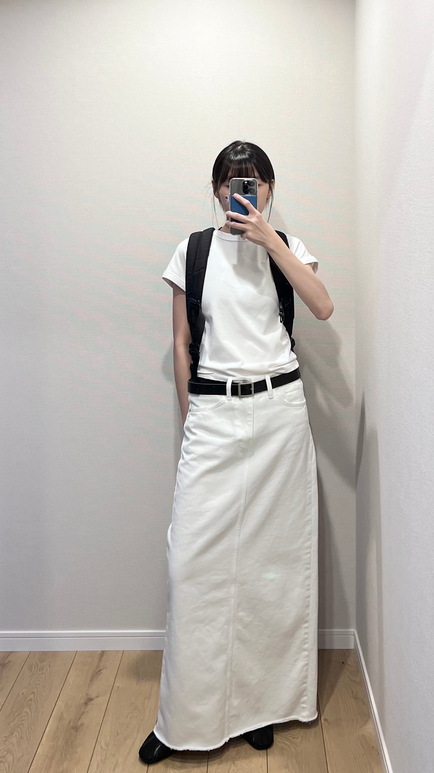 classic denim maxi skirt in off white