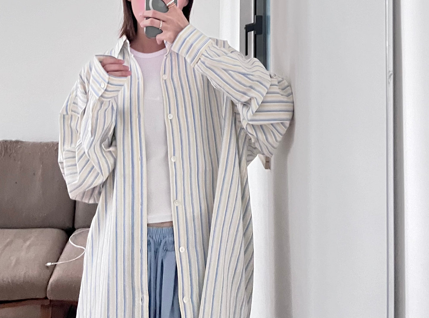 high-end striped shirt in white