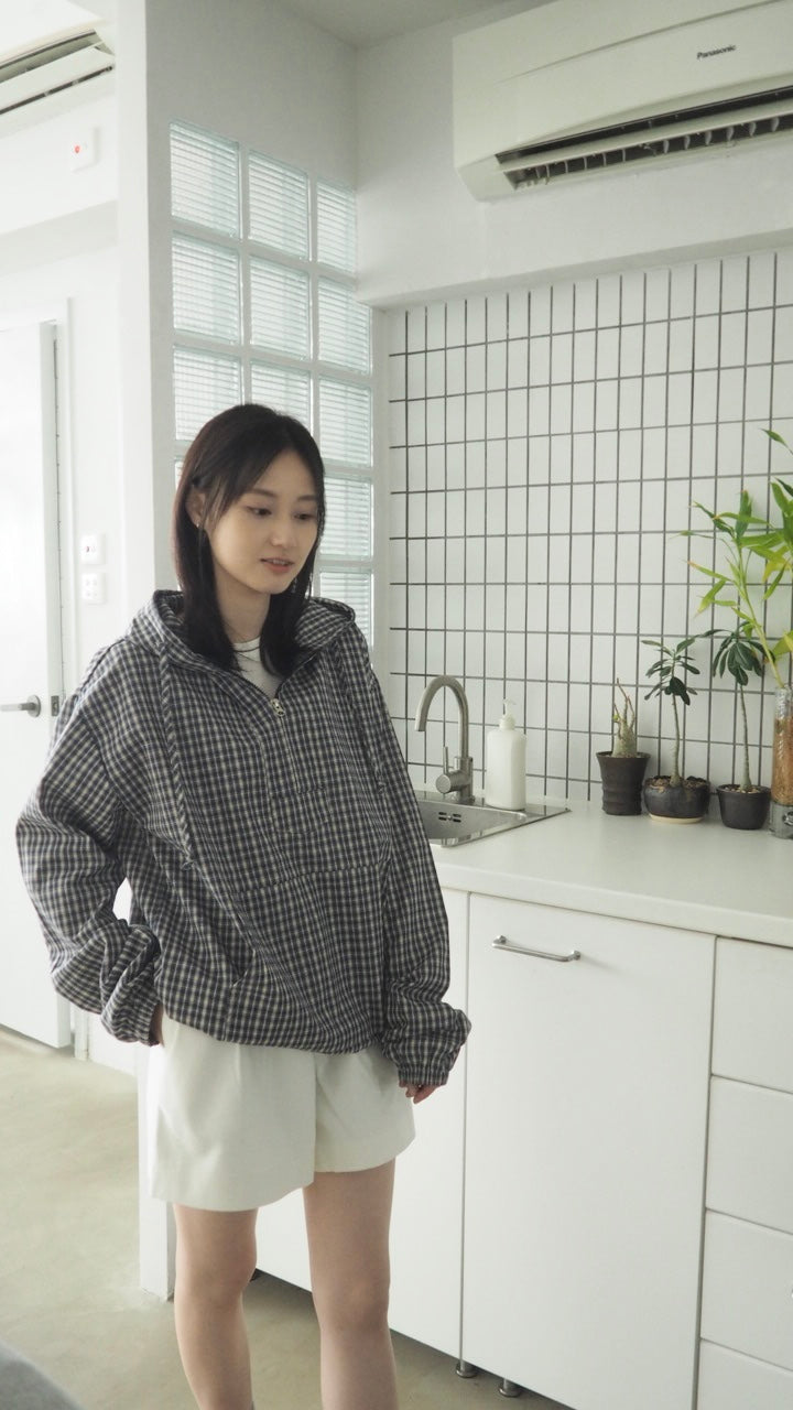 checked hoodies shirt in navy (pre-order)