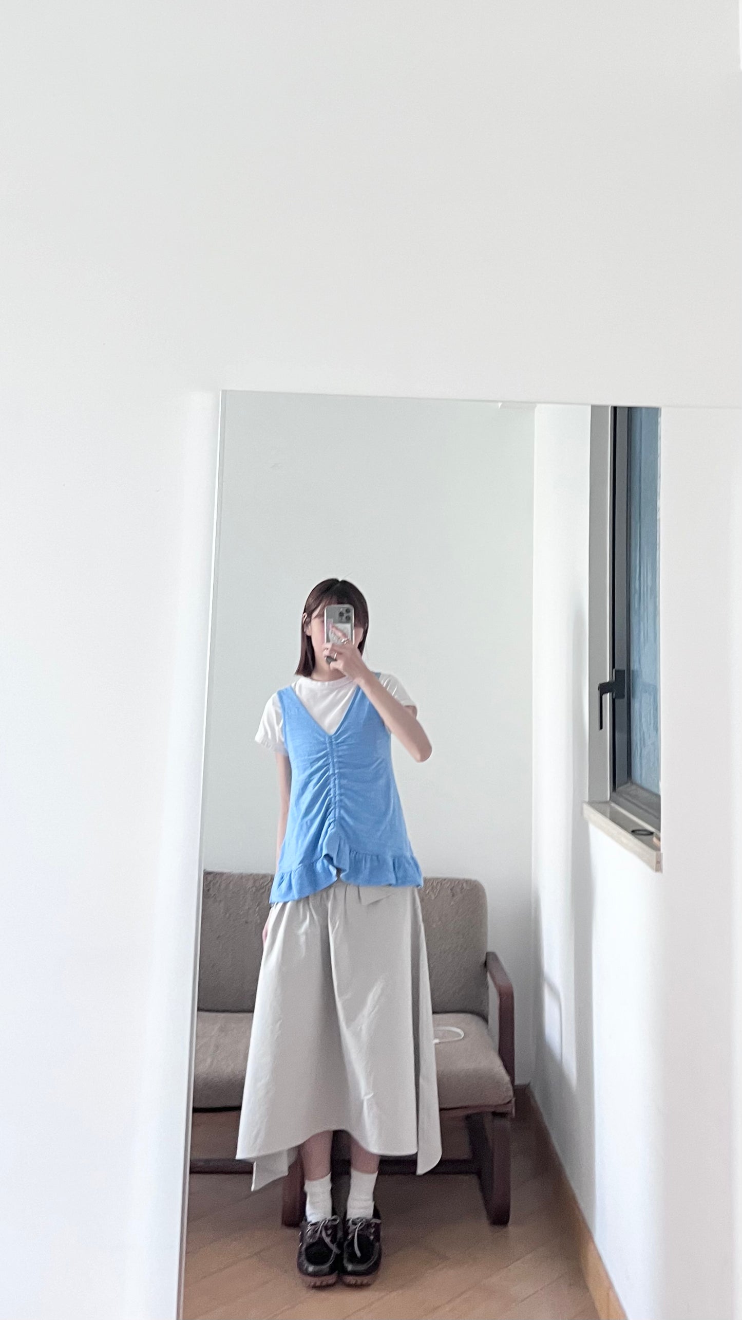 ruffle v-neck tank top in blue