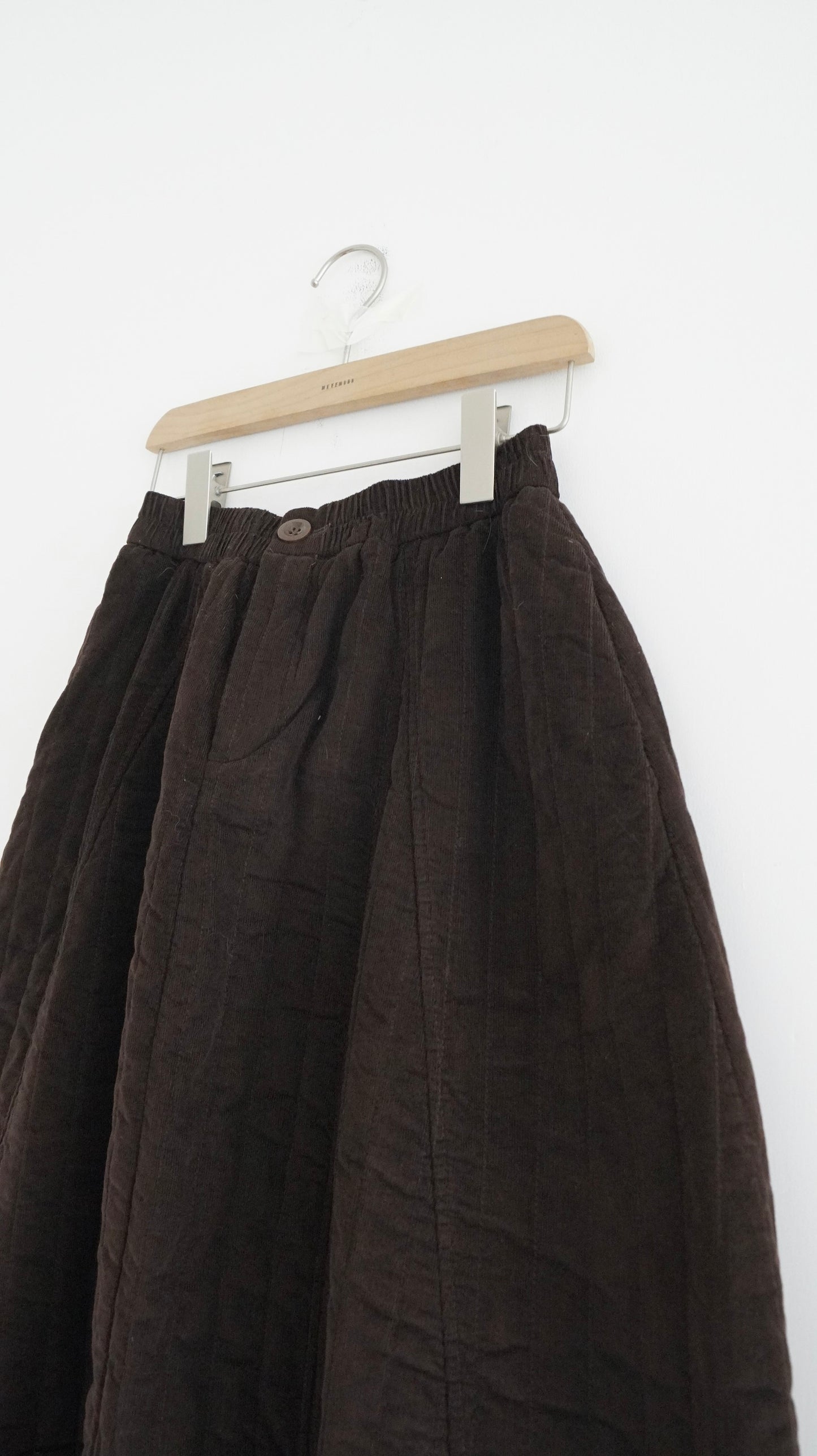 quilted cocoon skirt in brown (pre-order)