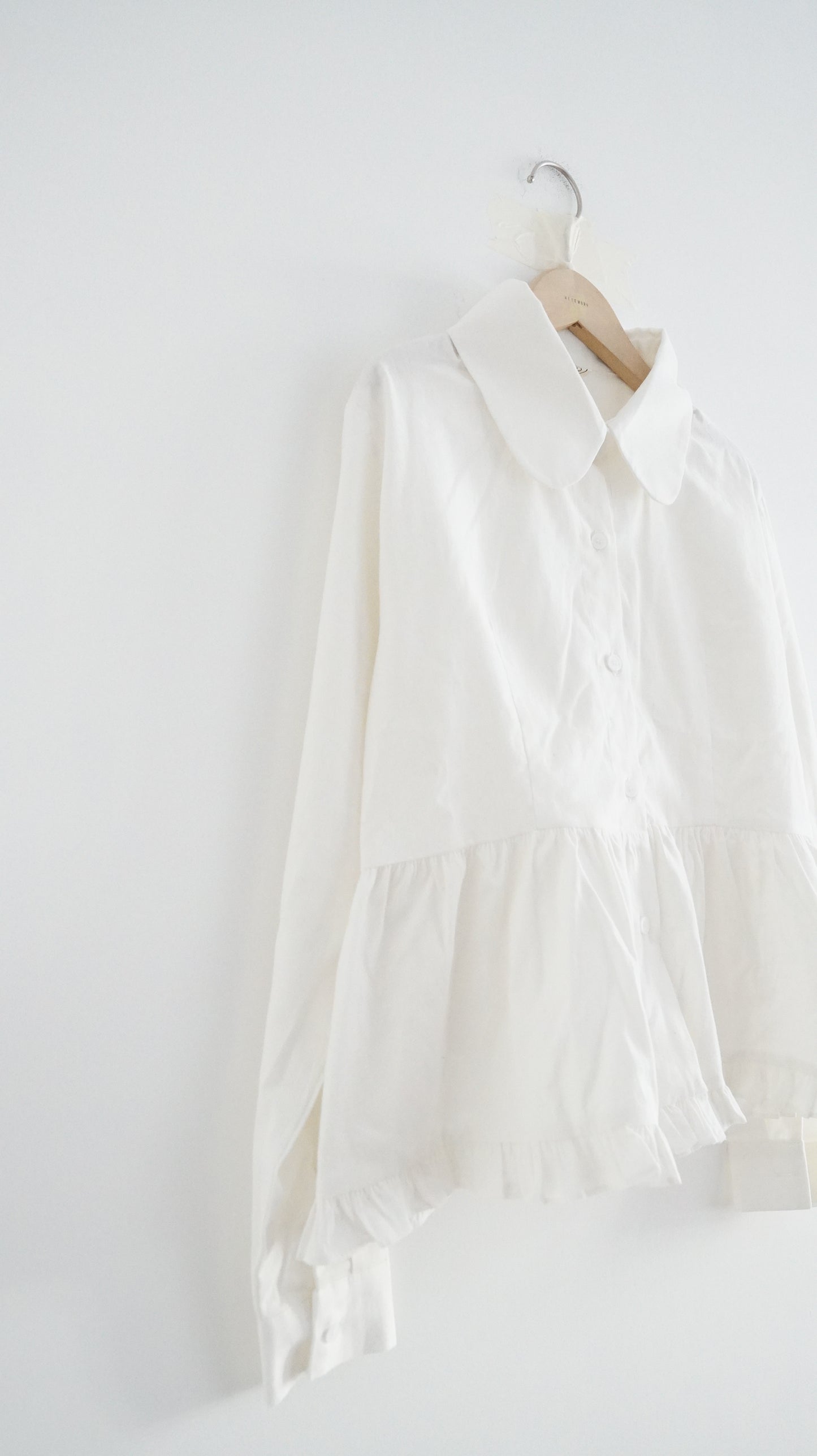 ruffle shirt dress top in white (pre-order)