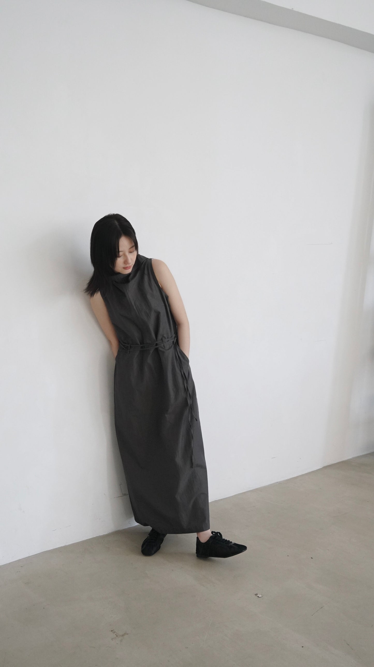 high-neck vintage dress in charcoal (pre-order)