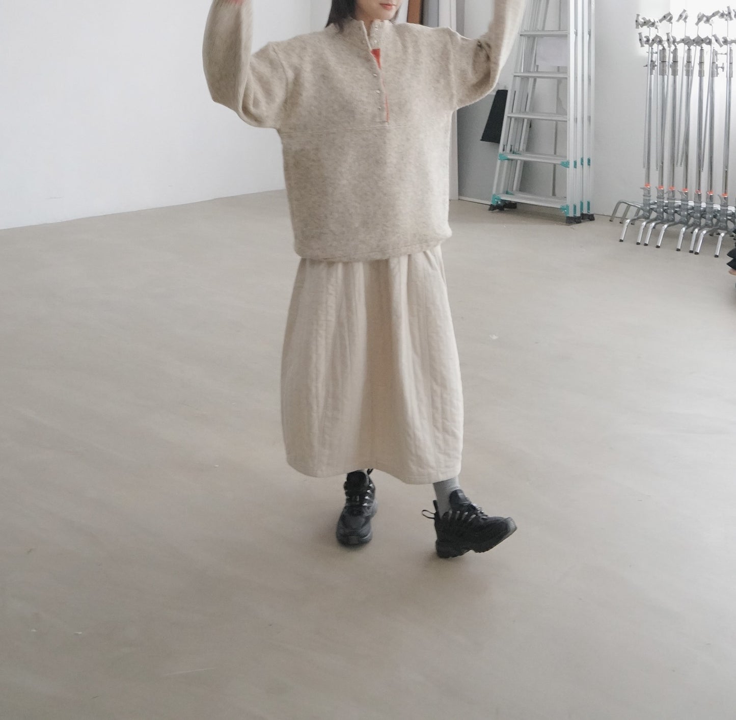 patchwork turtle-neck knitted sweater in oak (pre-order)