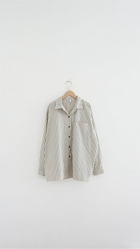90s vintage off shoulder striped shirt in brown cream (pre-order)