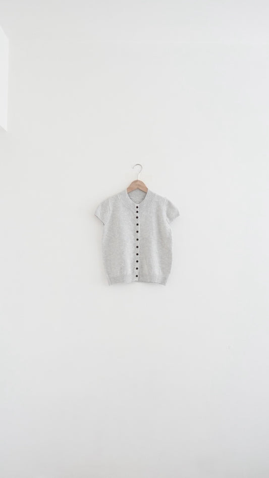yoru button neck knit top in grey (pre-order)