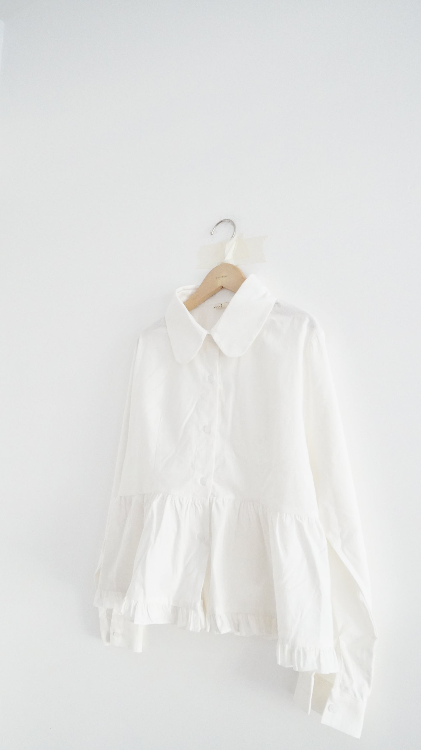 ruffle shirt dress top in white (pre-order)