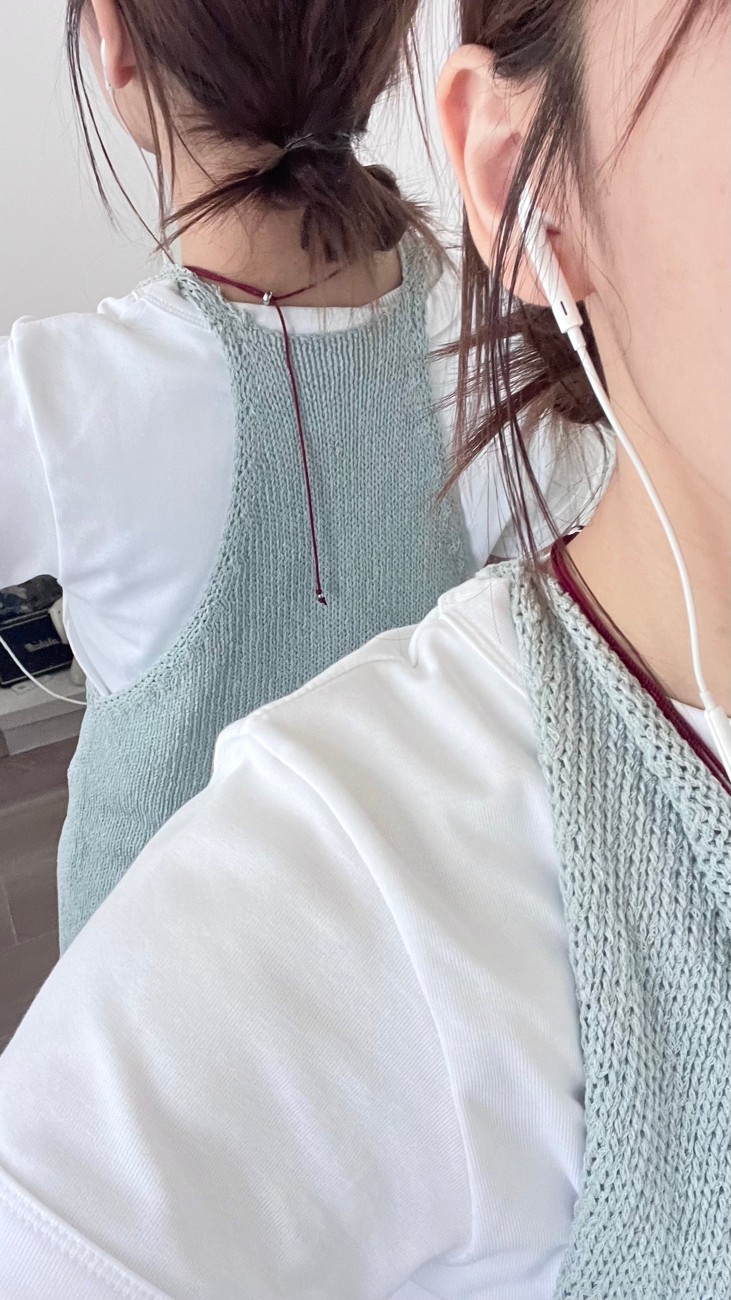 evelyn linen cotton deep v-neck knit vest in sora (pre-order)