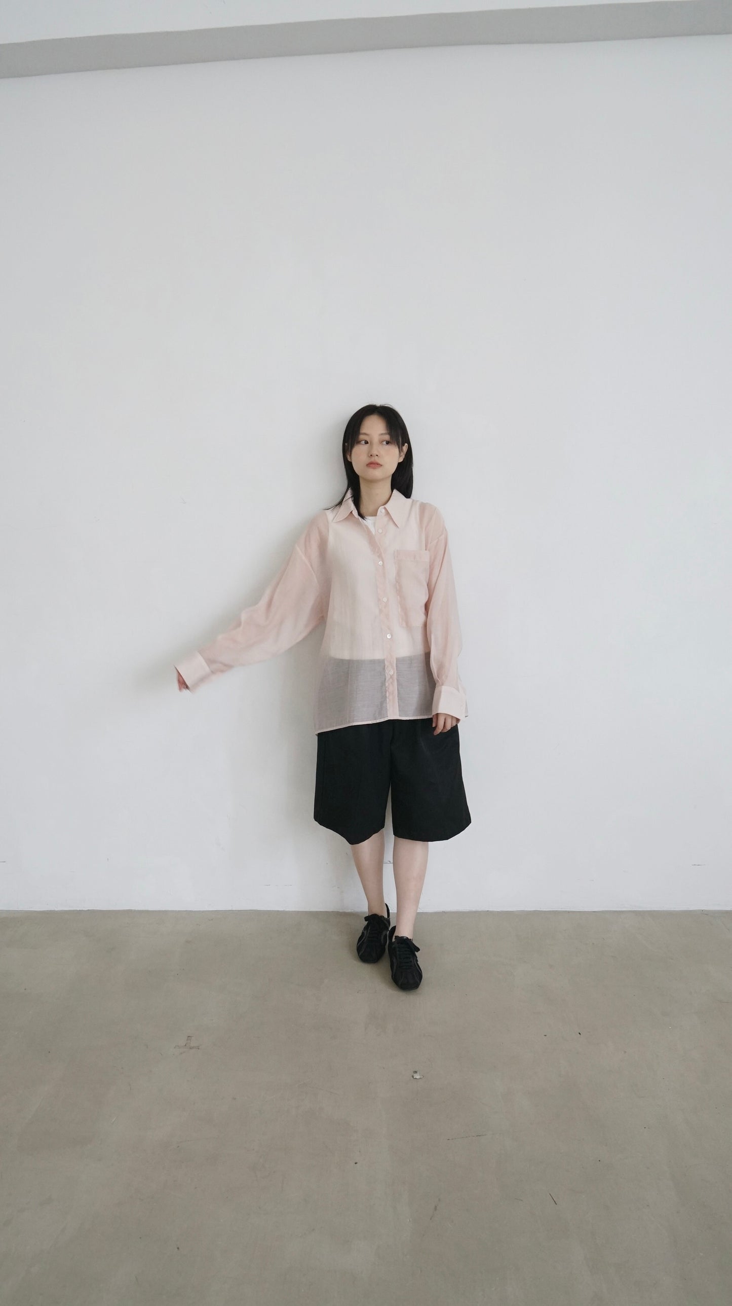 high-quality sheer shirt in soft pink (pre-order)