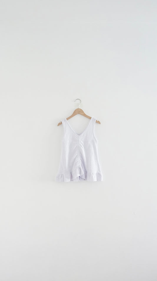 ruffle v-neck tank top in white