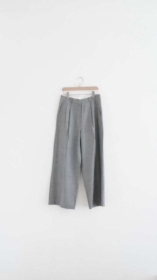 acre double pleat tailored wide-leg trousers in grey (pre-order)