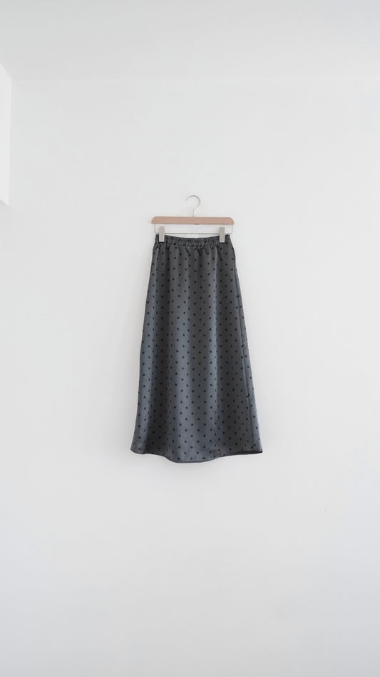 helen satin dot maxi skirt in black (pre-order)