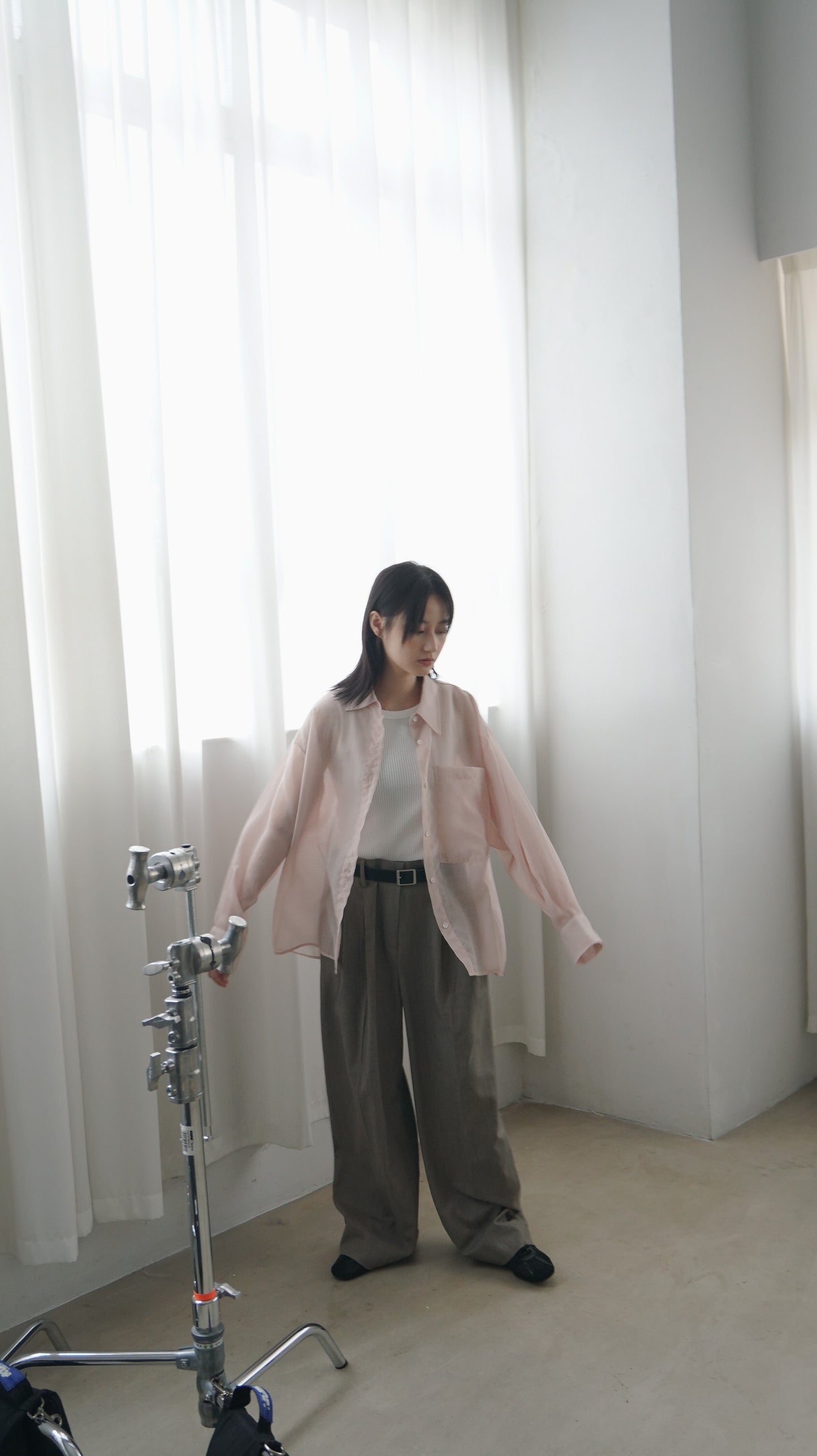 high-quality sheer shirt in soft pink (pre-order)