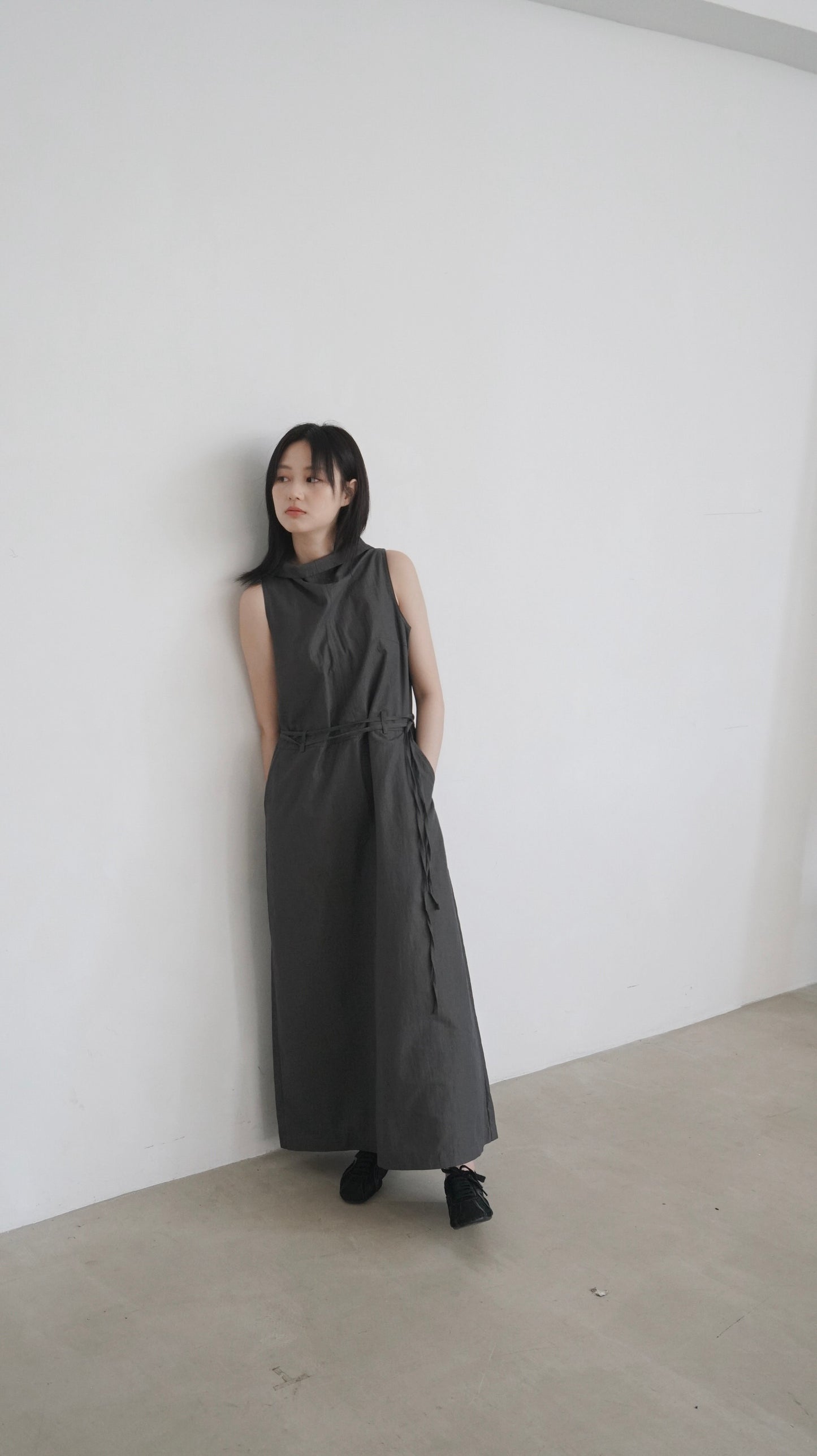 high-neck vintage dress in charcoal (pre-order)