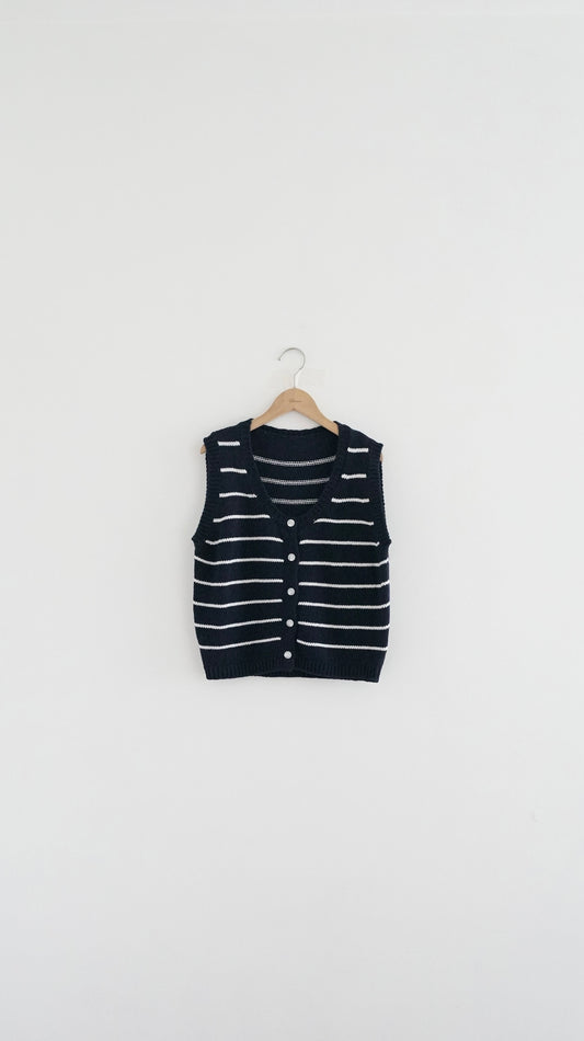 striped linen vest in navy (pre-order)