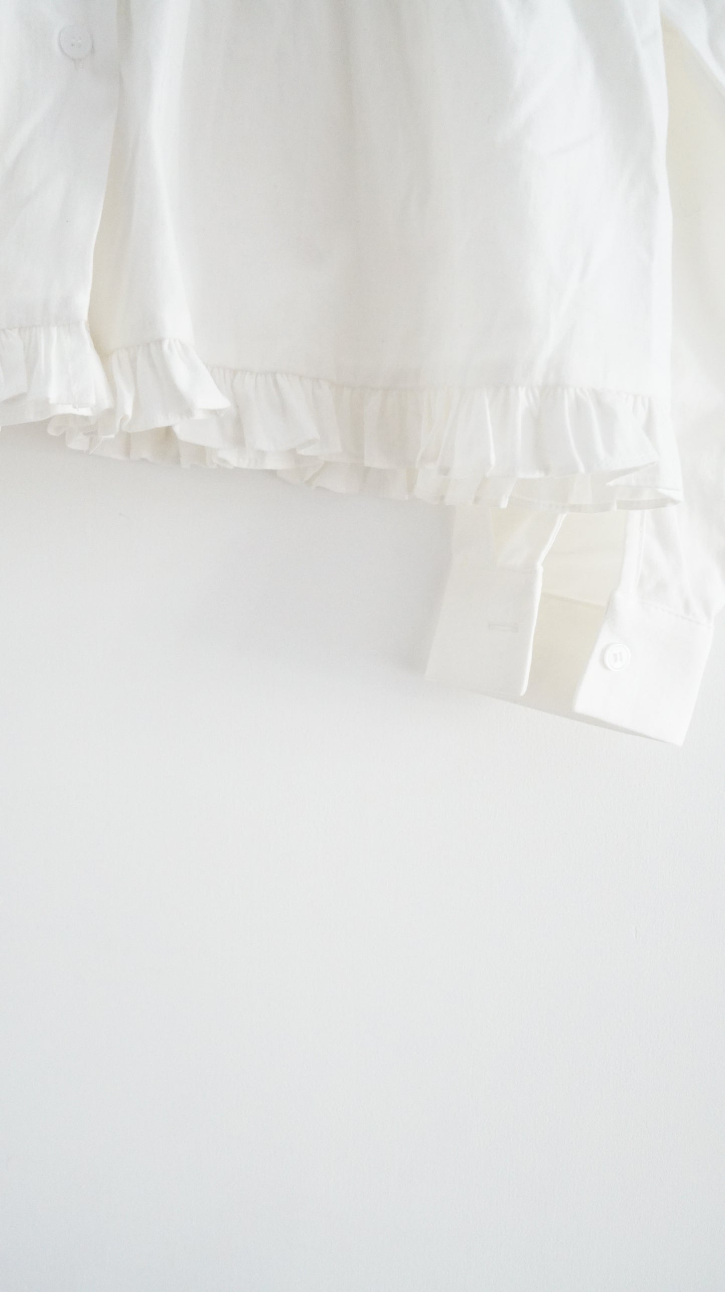 ruffle shirt dress top in white (pre-order)