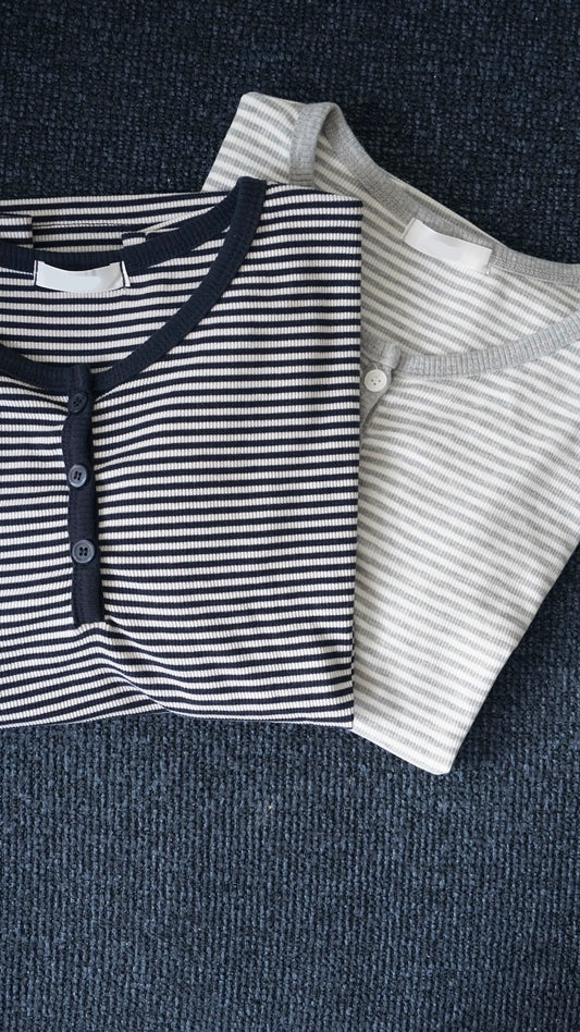 striped henley tee in navy (pre-order)