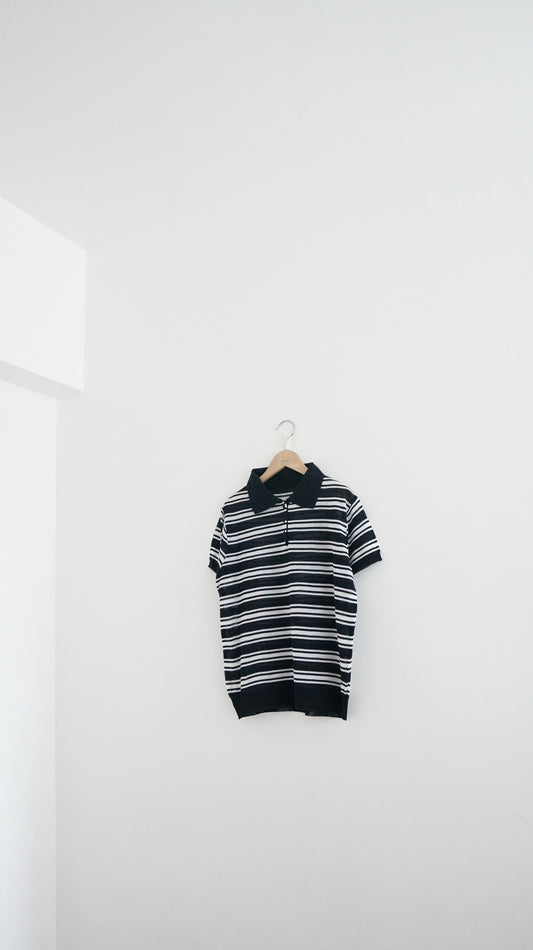 sheer stripe polo shirt in navy (pre-order)